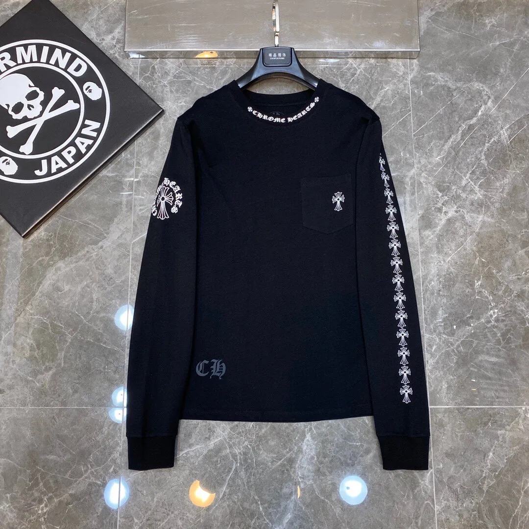 P160 Chrome Hearts long T series, the same style as the stars, synchronized with the counter, Sanskrit cross ⭐ long-sleeved T-shirt, the same style as the stars❤ Special customized version 1:1 high weight fabric 🌈Recommended colors: white black 🌈 Size: S, M, L, XL.